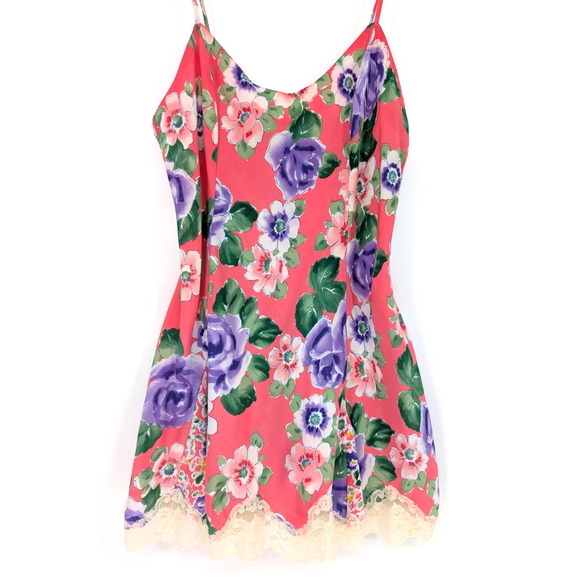 VTG 90s Y2K Victorias Secret Gold Label Pink Fairy Floral Lace Trim Slip Dress S - Picture 2 of 8
